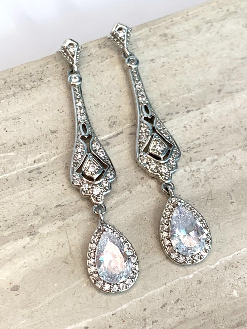 NEW~ Anthropologie Vintage Style Long Crystal Drop Earrings